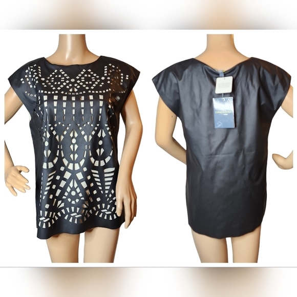 NWT Catherine Malandrino faux leather Lazer cut lined top. Small. - Picture 1 of 15